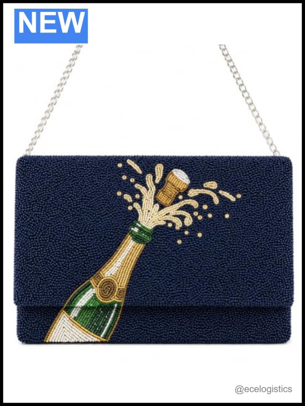 Beaded Clutch Evening Bag with Chain Shoulder Strap